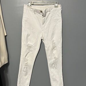 American Eagle Outfitters White Distressed Skinny Jeans